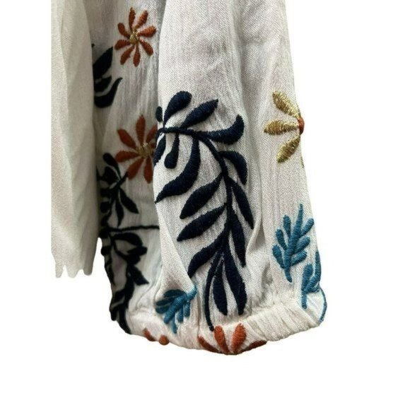 Women Tunic Eleandra Gauze Top Long Sleeved Embroidery White And Floral XS - Picture 6 of 10